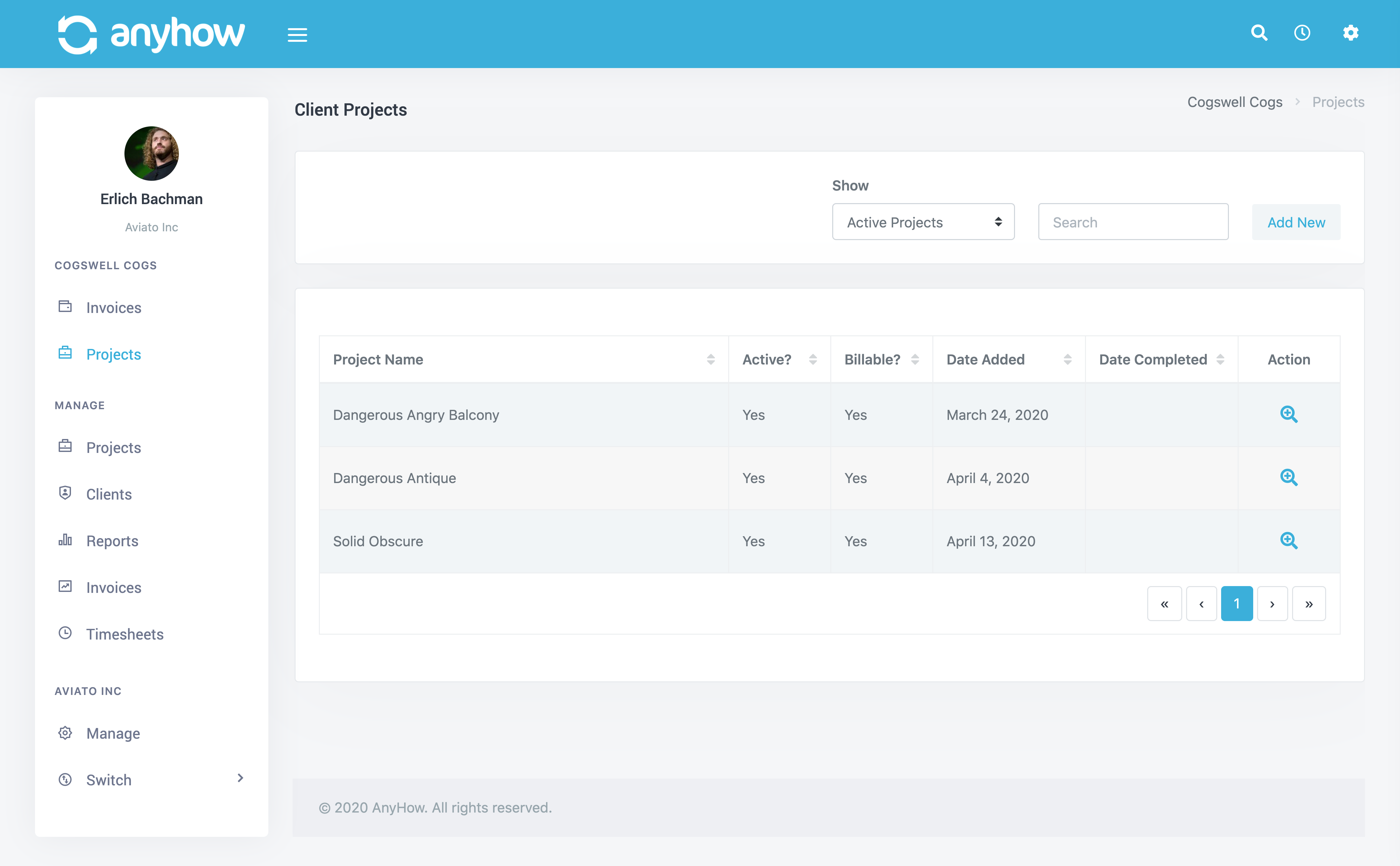 Screenshot of client projects section